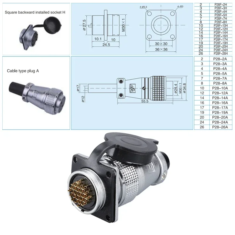 PLS28 P28-2/3/4/5/7/8/10/12/16/17/20/24/26 Pin Aviation Connector Plug WS28 Male Female Plug Socket Connector