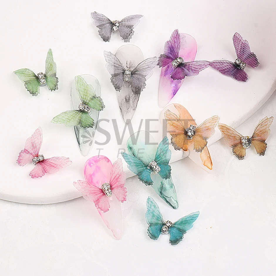 6pcs 3D Butterfly Nail Charms Magnets Decoration 2023 Double Mesh Tulle Butterfly Ornaments Stickers for Nails  Accessories