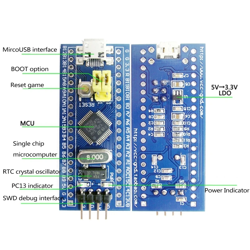 STM32F103C8T6 Minimum System Development Board, Mirco USB 40 Pin ARM Learning Board Module USB Power Management