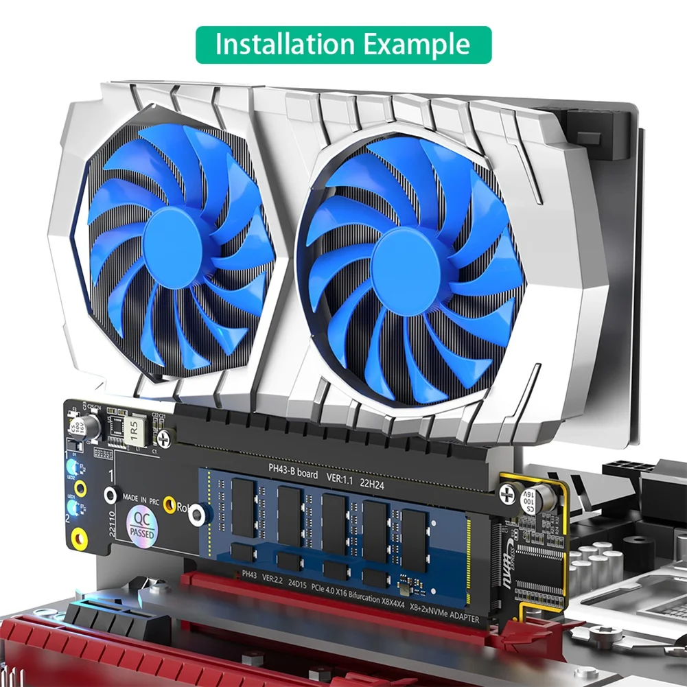 ABRI-Dual Nvme Pcie Adapter, Pcie 4.0 X16 To Dual Nvme & 1X More Pcie X16 (X8 Signal) Adapter For M.2 Nvme SSD Adapter