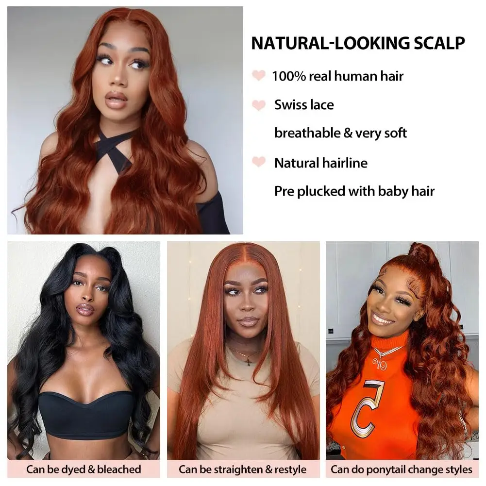13x4 marrom avermelhado perucas dianteiras do laço nós descorados do cabelo humano para as mulheres onda do corpo cobre vermelho perucas frontais do cabelo humano pré arrancadas