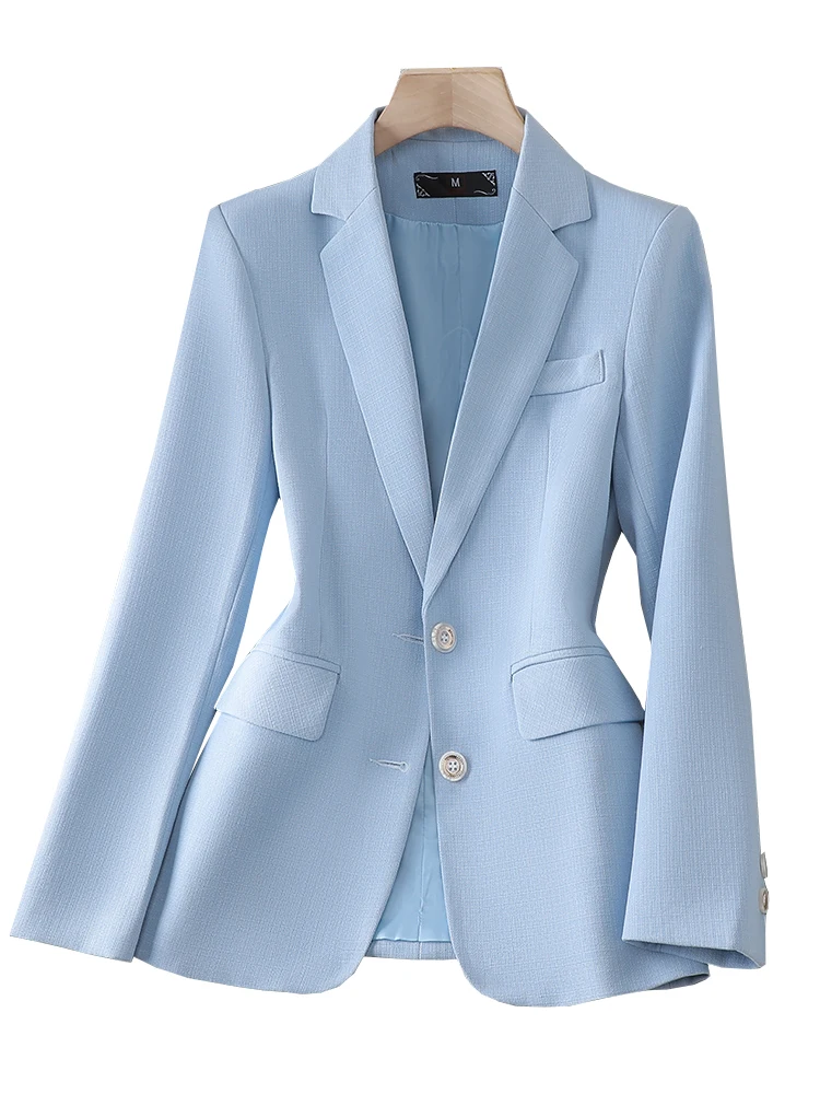 Autumn Winter Blue Blazer Women Ladies Female Single Button Full Sleeve Business Work Wear Formal Jacket