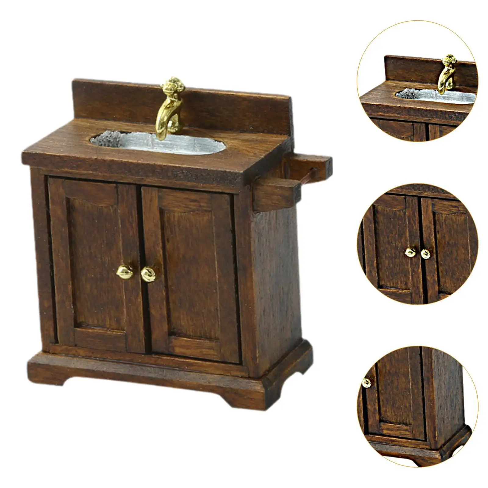 Dollhouse Bathroom Cabinet Scene Decor Classic Simulation Dollhouse Sink Pretend Play Toy for 1/16 Scale Playset Decoration