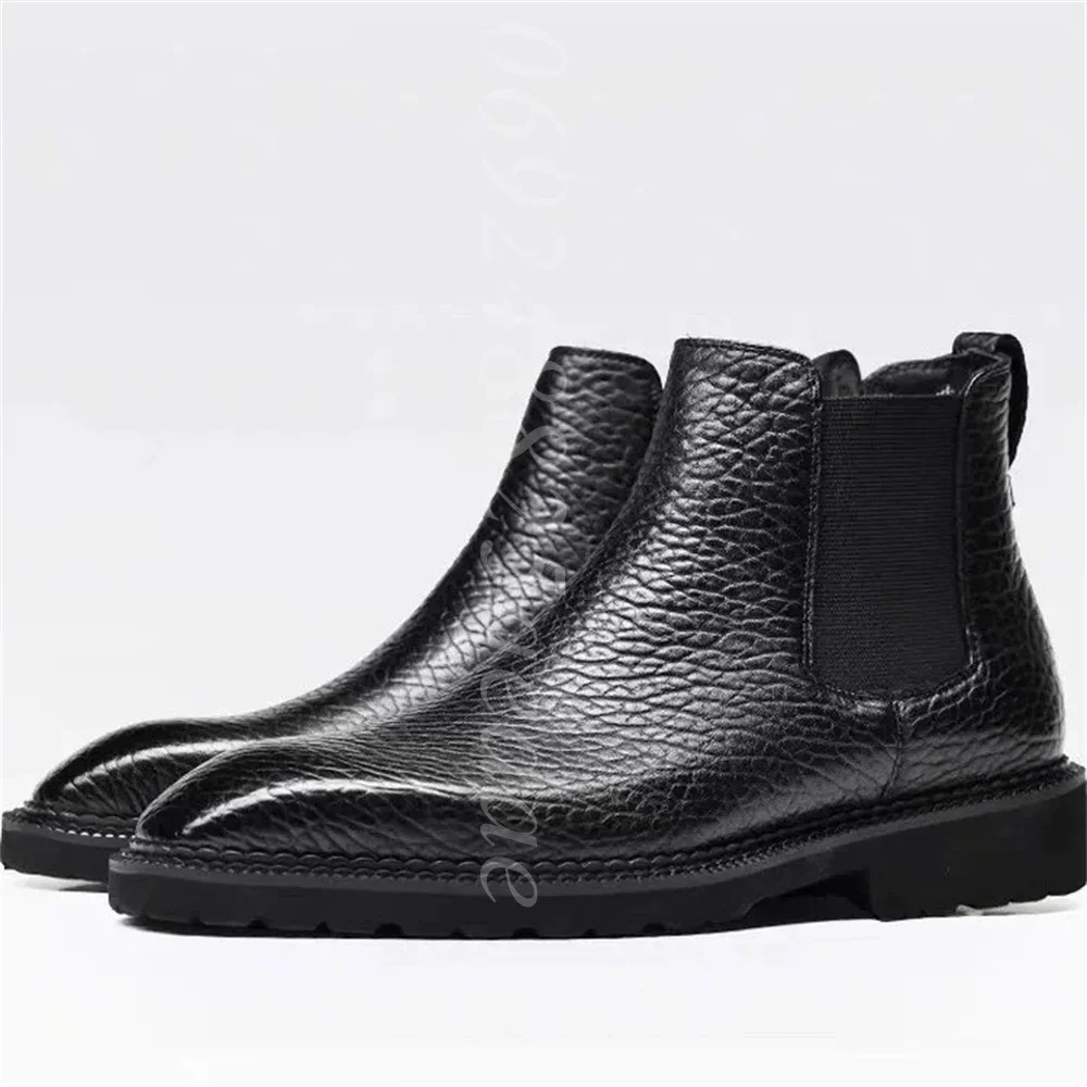 Men's Crocodile-Embossed Chelsea Boots, Elastic Gore, Pointed Toe, Chunky Sole, Slip-On Design Non-Slip Outsole Footwear for Men
