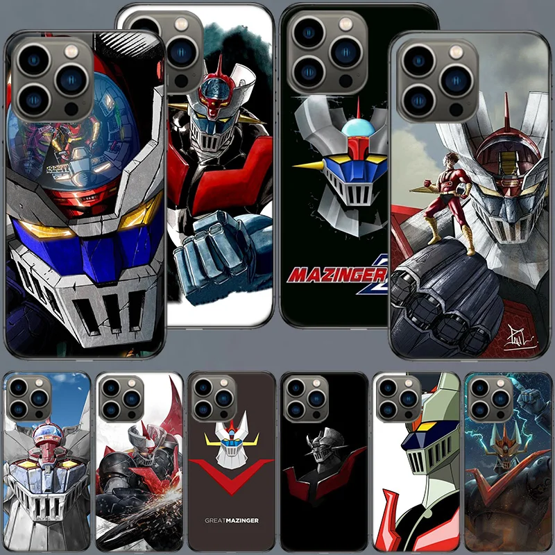 Funda de silicona transparente con diseño de anime Manga Mazinger Z para iPhone 17 Air, 16, 15 Pro Max, 14 Plus, 16E, Coque 13 Pro, 12 Mini, 11