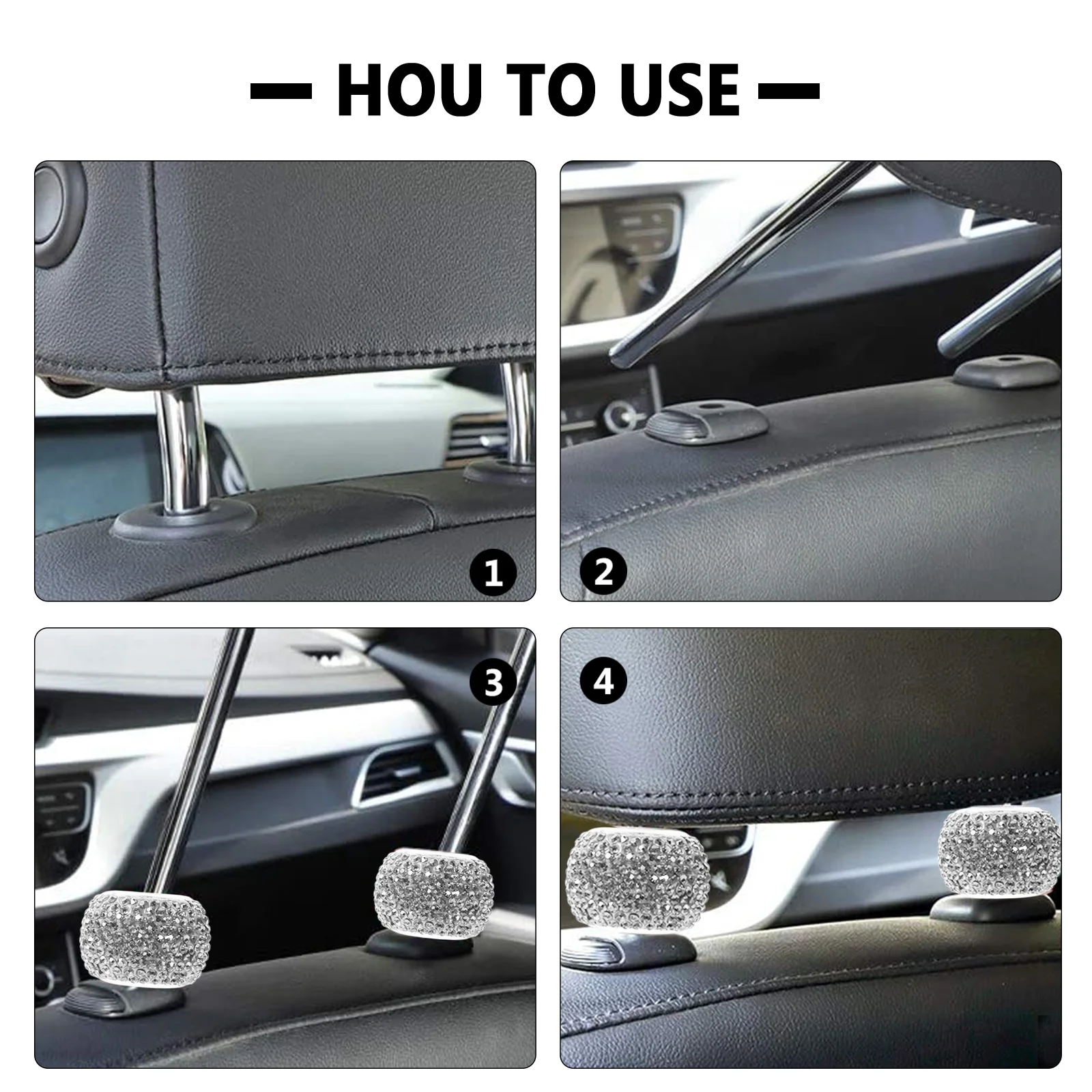

2Pcs Car Headrest Collars Bling Rhinestone Diamond Auto Neck Pillow Collars Car Interior Decoration Rings Auto Rhinestone Rings