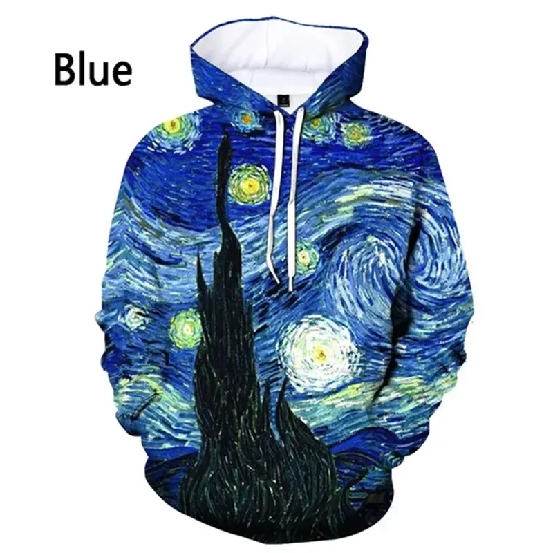 3D Printed Van Gogh Art Oil Painting Graphic Hoodie For Men Women Casual Loose Oversized Pullover Sweatshirt Mens Felpa Uomo