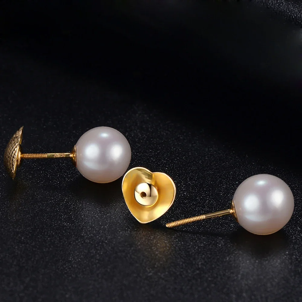 MADALENA SARARA 8mm-11mm Freshwater Pearl Women Earrings 18K Gold Car Flower Craft Natural White Pearl Earrings