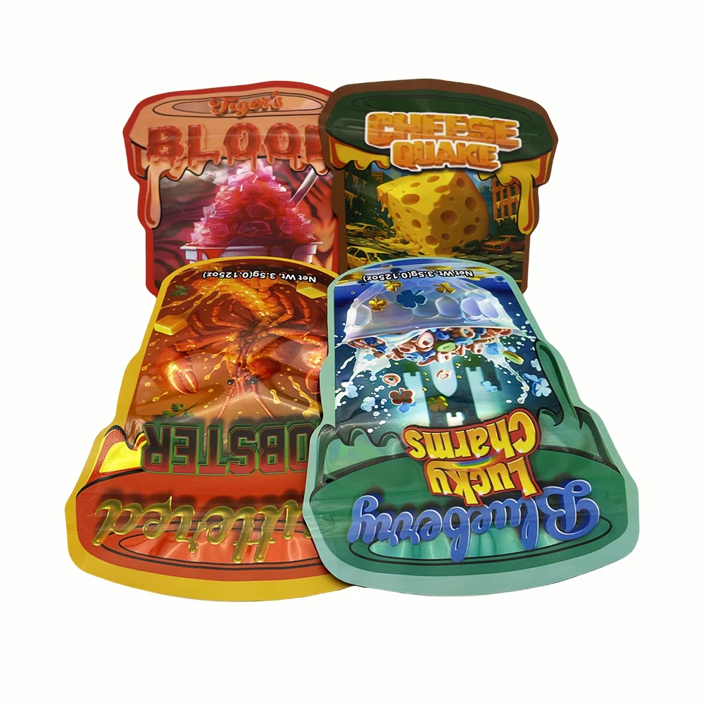 100 Stück/Packung 3,5G Cartoon-Mylar-Beutel, geruchsdichter Beutel, leerer Zip-Lock, 3,5 Snack-Süßigkeiten-Verpackung, Aufbewahrungsbeutel – Detail 3