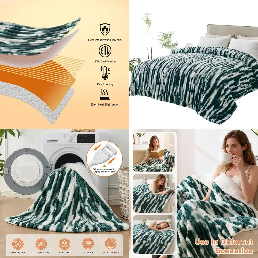 

Queen Size 84x90 Electric Blanket with Dual Controls, 6 Heat Settings, 10-Hour Auto-Off, Soft Sherpa Cover, Overheat Protection,