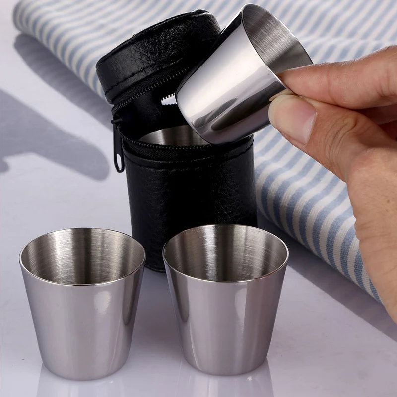 1/2PCS Tainless Steel Shot Glass With Storage Bag 30ml/70ml/170ml Mini Drinking Wine Glasses Portable Drinking Tumbler For Bar