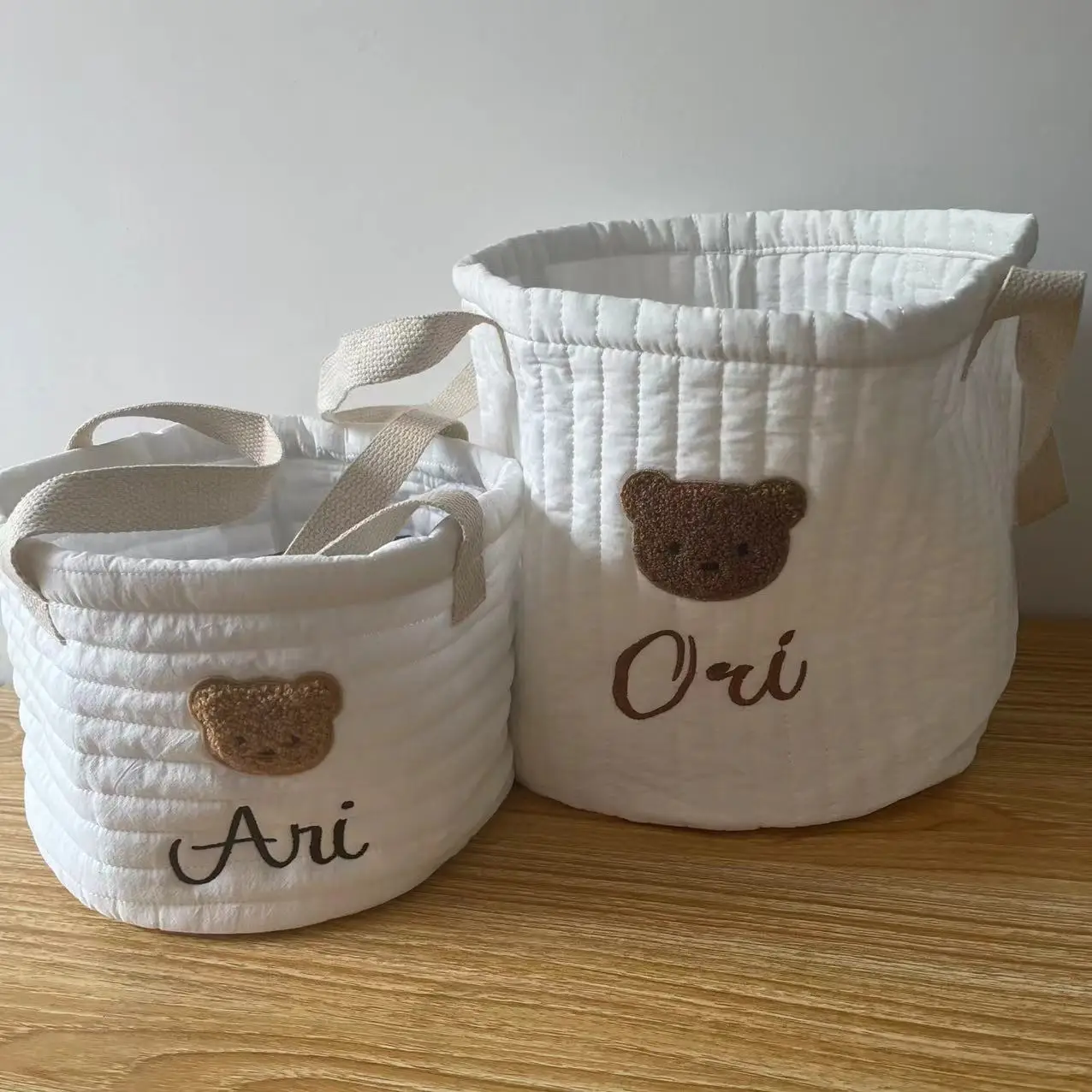 Personalized Custom Cute Bear Storage Basket Embroidered Baby Supplies Storage Bag Newborn Diaper Sorting Basket Gift Pack