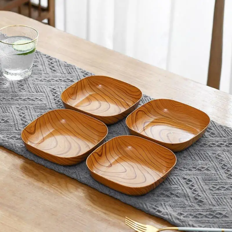 4pcs Square Dessert Plate Fruit Cake Snack Candy Dish Plastic Imitation Grain Bowl Food Serving Trays Kitchen Accessories