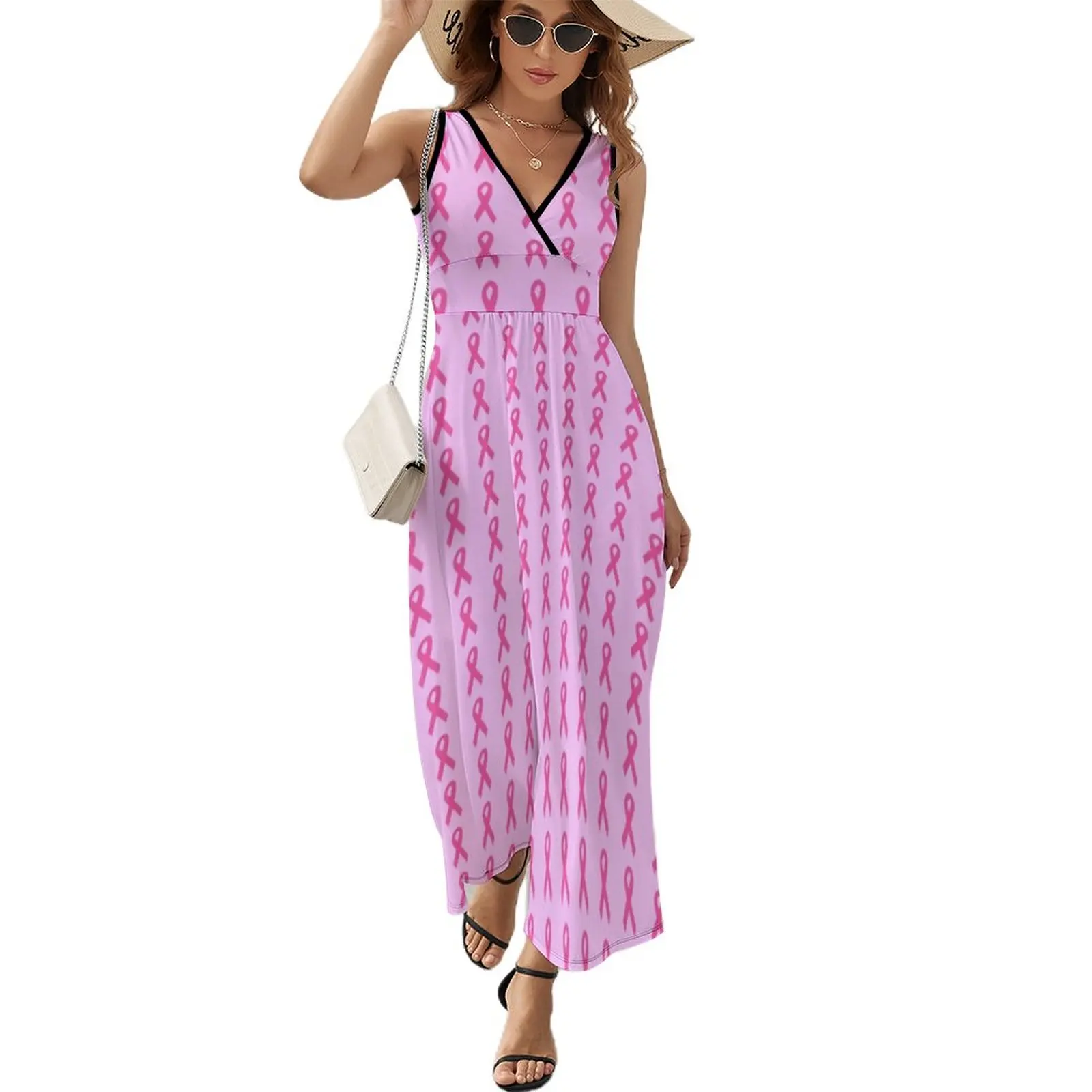 

Dark Pink Ribbons on Light Pink Sleeveless Dress cute dress Long dresses women's summer dresses 2024 beach dress