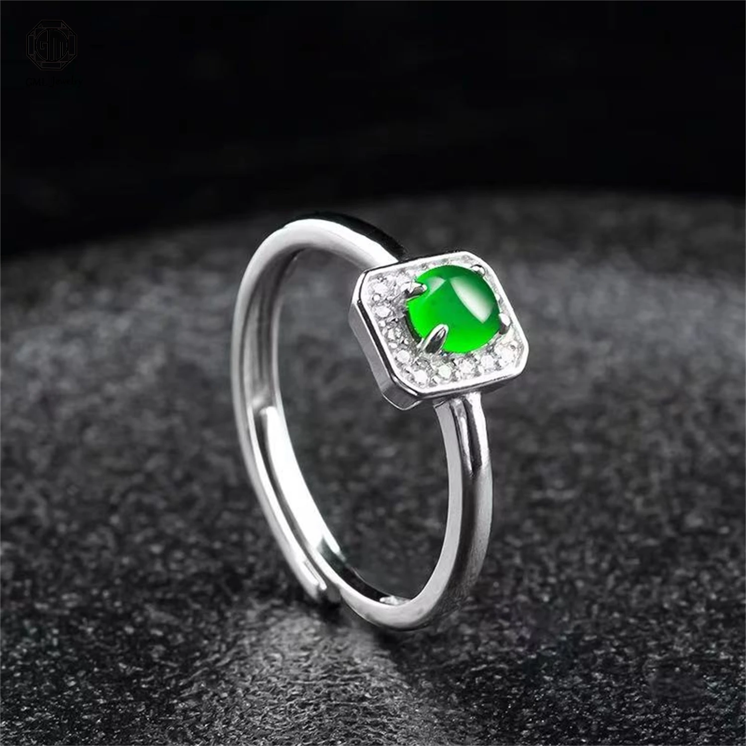 

Natural Grade A Jadeite Double Gourd Yang Green Ice Ring Adjustable Women Fashion Gemstone Jade Egg Face Ring Jewelry Gift