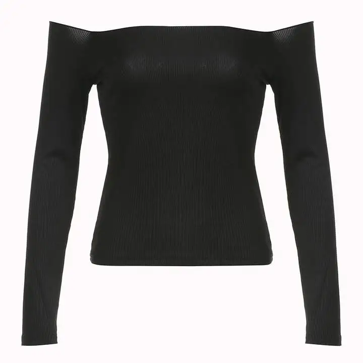 Lady New Tees Spring Sexy Crop Top Off Shoulder Slim Solid T-shirts Long Sleeves Streetwear Pullover Asymmetrical T-shirts Women