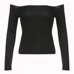 Lady New Tees Spring Sexy Crop Top Off Shoulder Slim Solid T-shirts Long Sleeves Streetwear Pullover Asymmetrical T-shirts Women