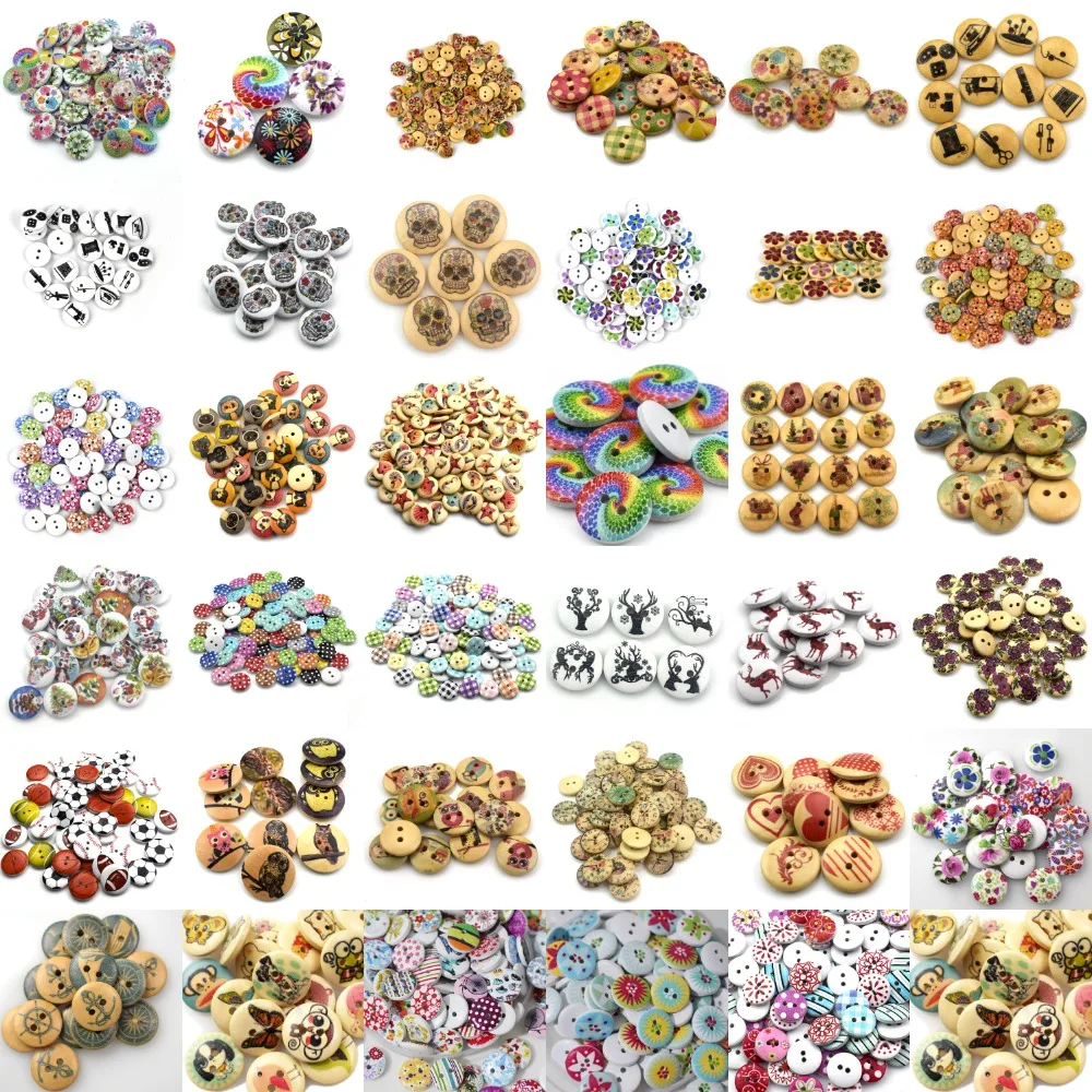 

2000PCS 15MM Wholesale Mixed Flower Animal Cartoon Wood Button for Kids Sewing Buttons Clothes Accessories Wood Crafts Decor