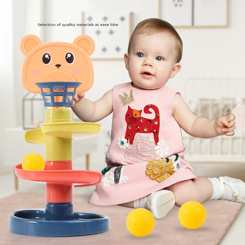 Baby Toys Rolling Ball Pile Tower Early Educational Toy For Babies Rotating Track Educational Baby Gift Stacking Toy For Kids