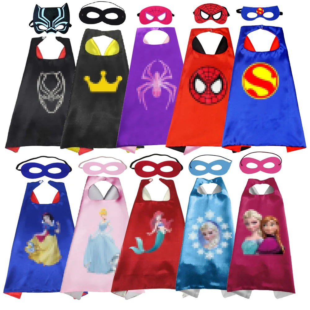 Crianças Super-herói Máscara Capes Set e Pulseiras Crianças Trajes Halloween Natal Manto Cosplay Dress Up Presente para Meninos Meninas