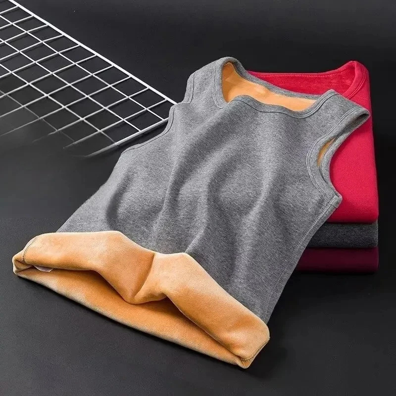 

Thickened Fleece Gold Velvet Warm Vest Men's Winter Thermal Underwear Slim Fit Indoor Wearing Student Home Clothes Thermal Top