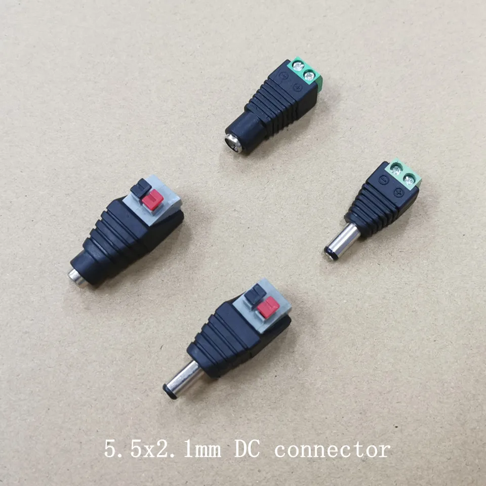 5pcs 10pcs 12V 2.1x5.5mm solderless DC power male / female plug adapter connector 5-24v Pressed Connected,for LED Strip Light