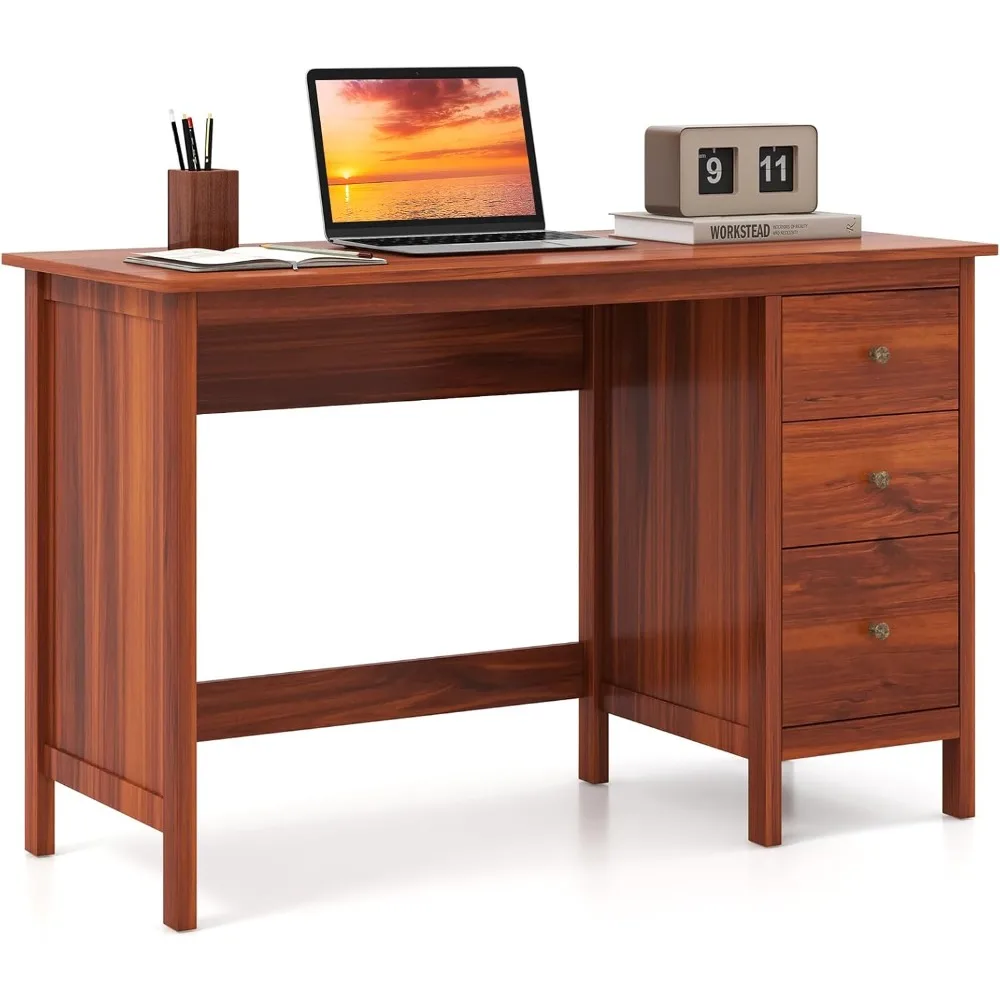

Computer Desk with 3 Storage Drawers, Modern Home Office Desk with Storage Drawers & Spacious Desktop, Compact Writing Study De