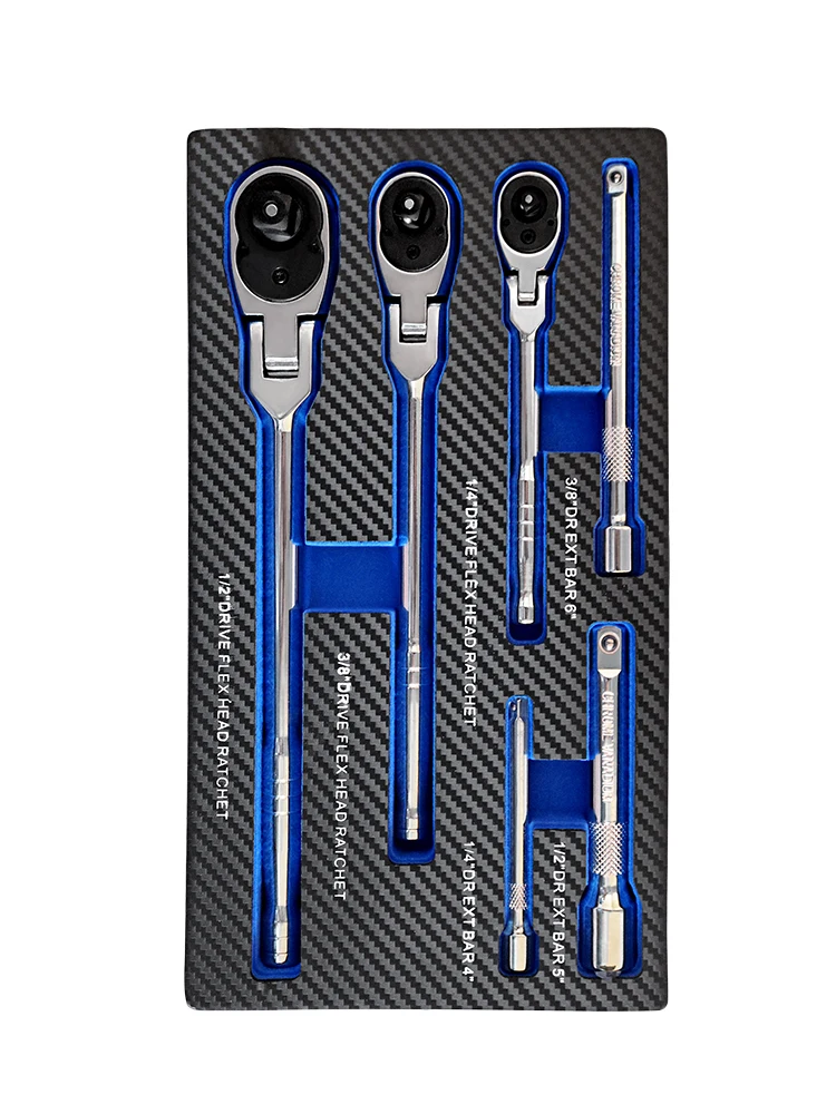 KARLION Blue Chrome Vanadium Alloy Steel Lengthened 72-tooth Folding  Quick Ratchet Socket Wrench