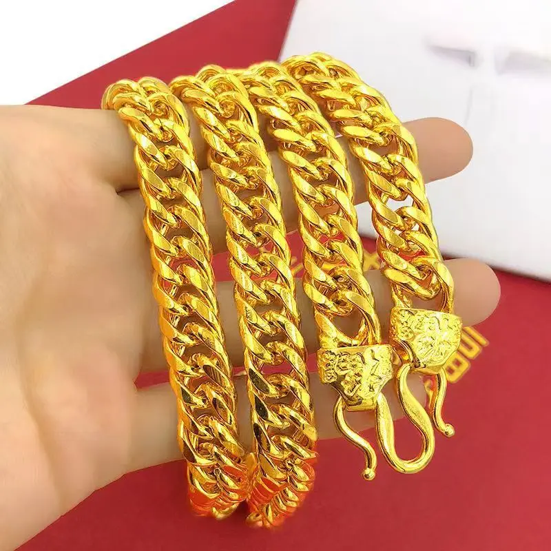 

Pure 14K Yellow Gold Color Fried Dough Twists Chain Necklace Real 999 Gold Chain for Men Father Bro Fine Jewelry Christmas Gifts