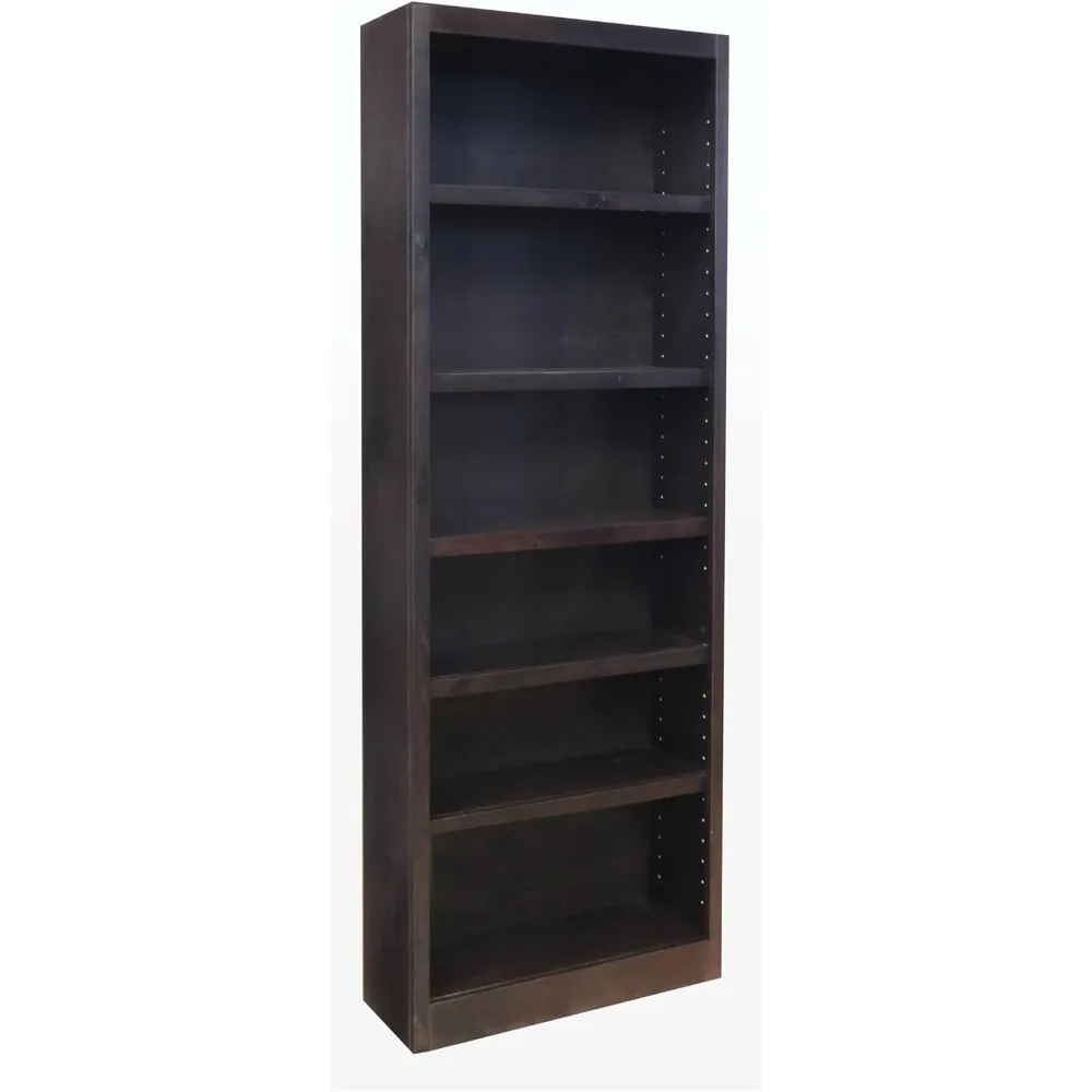 خزانة كتب تقليدية طويلة مكونة من 6 أرفف مع 4 أرفف ثابتة قابلة للتعديل، تجميع بسيط، هيكل من الخشب الأصلي