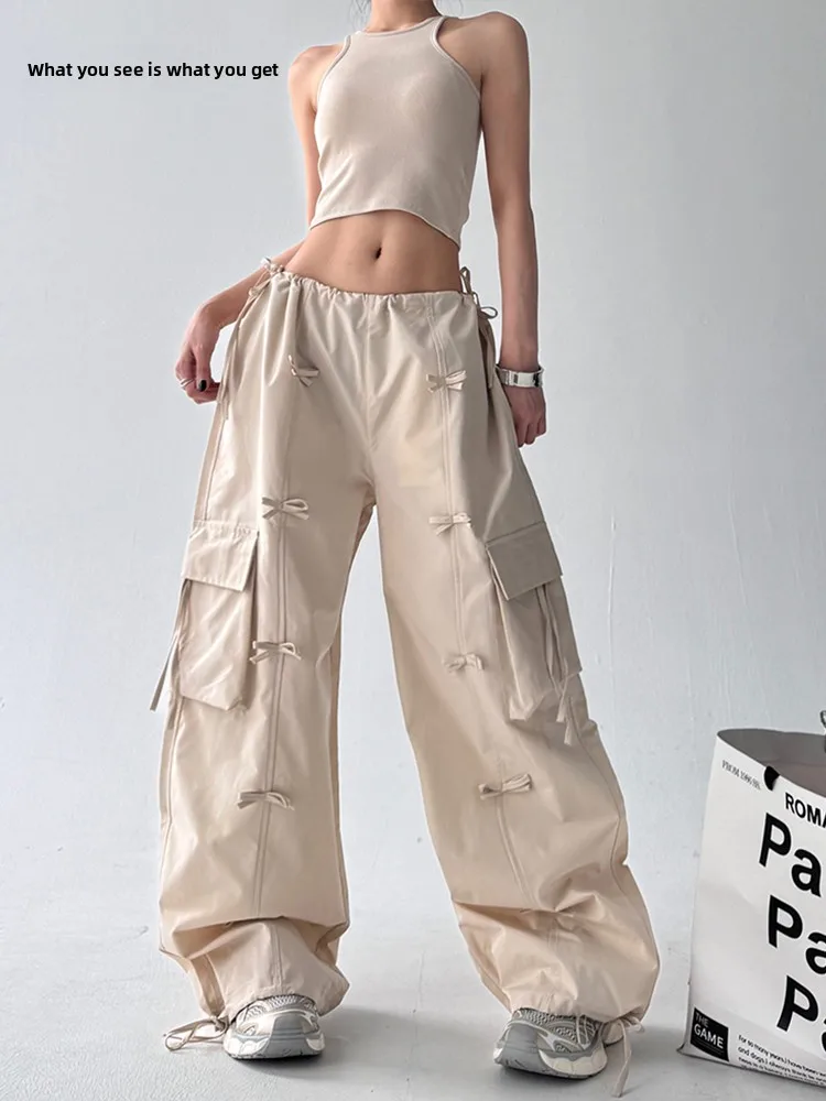 American sle casual solto calças de trabalho dstring nó ket doce picante menina calças largas cintura alta calças compridas