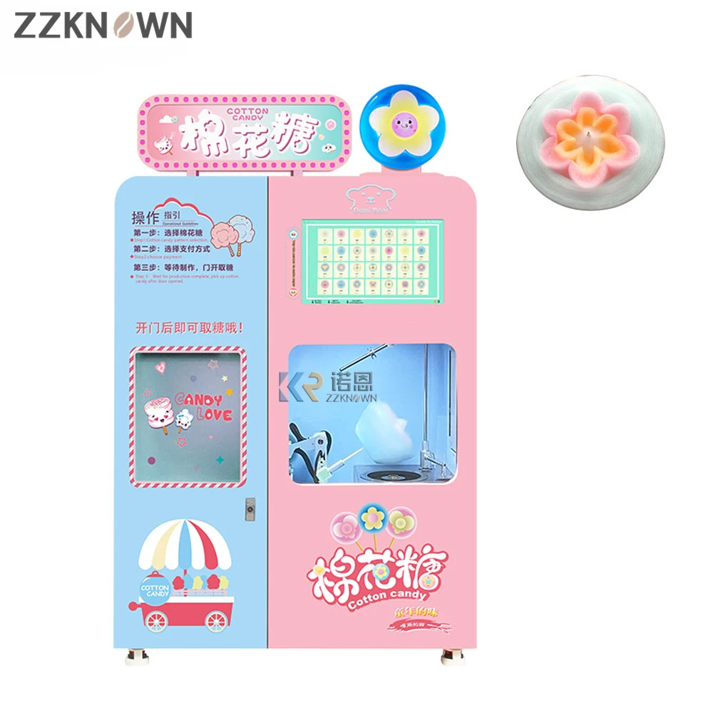 2023 Commercial Cotton Candy Floss Machines Robot Arm Sugar Making Trade Fully Automatic Cotton Candy Vending Machine