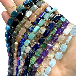 天然石8x12mm特別な平らな長方形のアクアマリンシトリンクォーツスペーサービーズ宝石用DIYブレスレットアクセサリー 10ベストセールスナチュラルアクアマリン-3