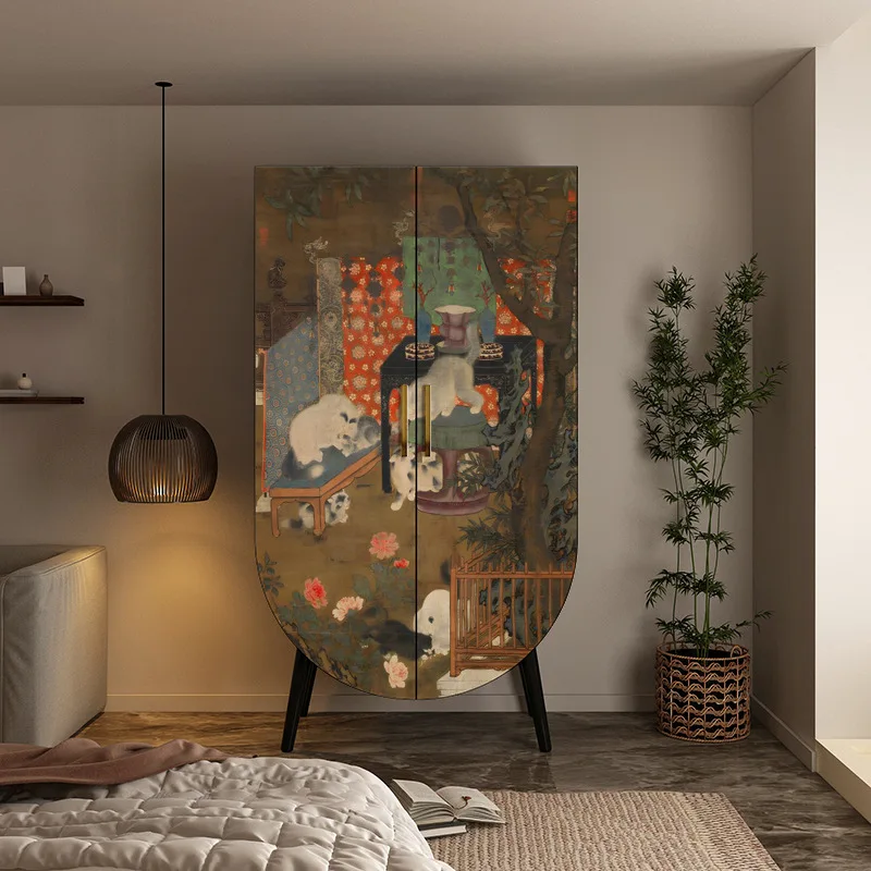 

Cloakroom large-capacity storage clothes hanging cabinets free of installation retro painted storage cabinets