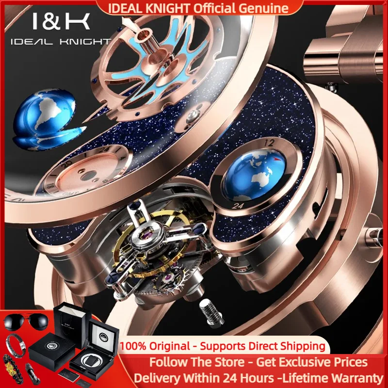 

Limited edition IDEAL KNIGHT 6808 Tourbillon Watch Luxury Men Mechanical Watch GMT Multi time Zone Men Hollow Automatic Watch