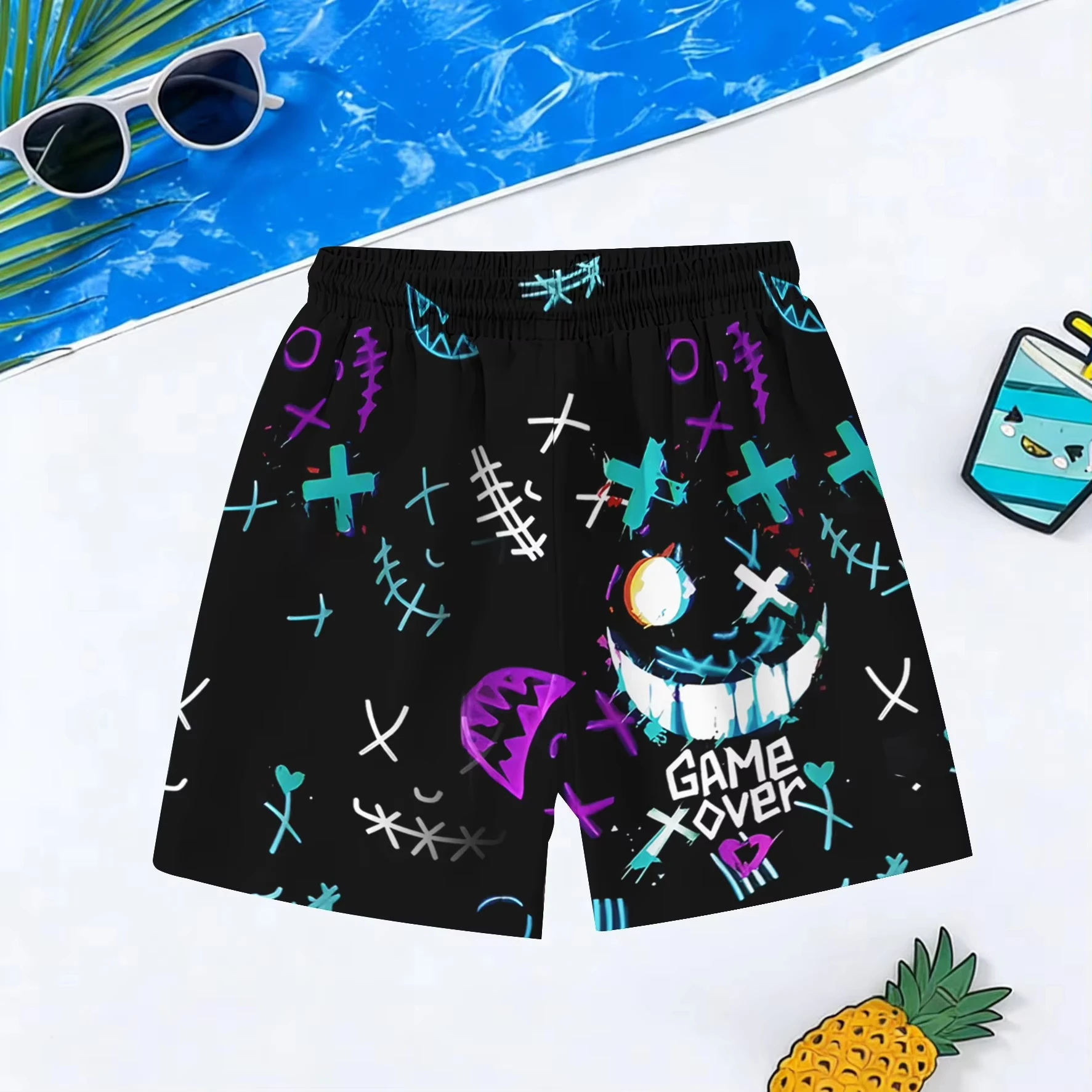 

2026 New GAME OVER Grin Graffiti Beach Shorts Men's Quick Drying Shorts Are Suitable for Daily and T