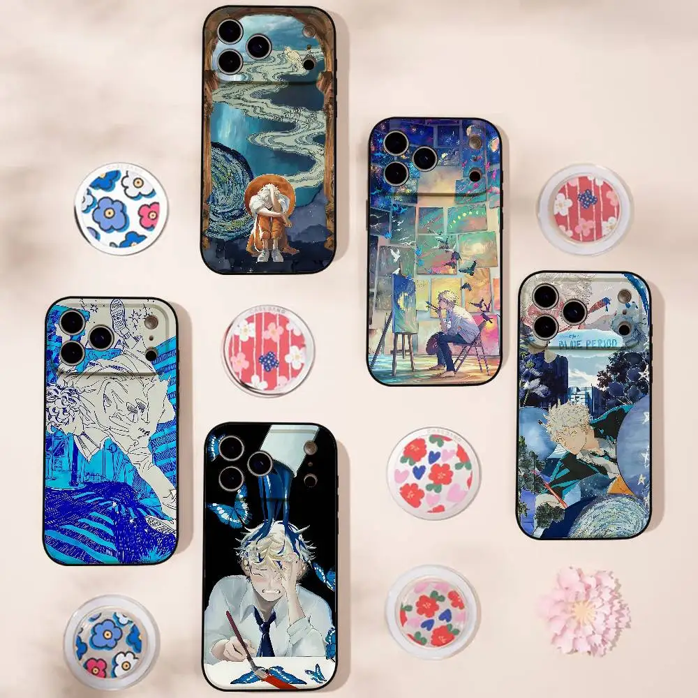 Funda para teléfono con diseño de Anime Blue Period, personaje Yatorayaguchi, para iPhone 17, 16, 15, 14, 13, 12, 11, X, XR, XS, Plus, Pro Max, Mini. Funda blanda de color negro.