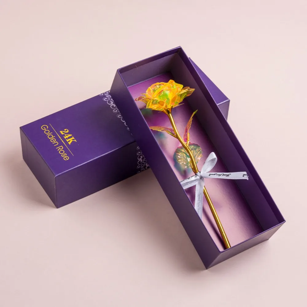 

Romantic Gold Foil Rose Flower Foil Plated Colorful Rose Flower Gift Box Long Stem Artificial Rose Flower Wedding Anniversary