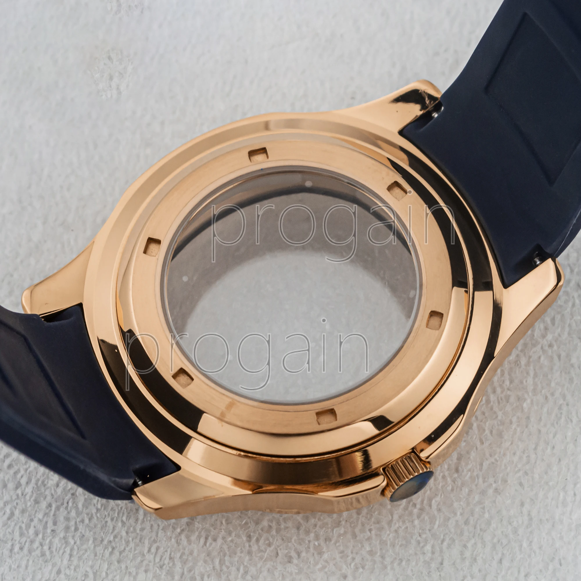 42Mm Pvd Rose Horlogekast Nh35 Case Rvs 21Mm Rubberen Band Armband Saffier Glas Voor Nautilus Aquanaut Nh35 Beweging