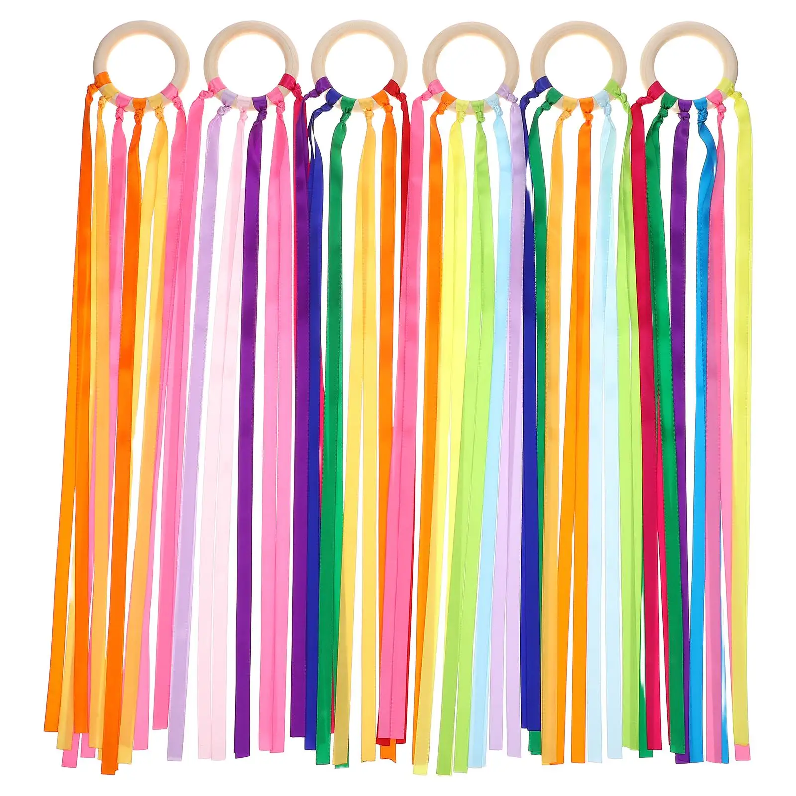 6 قطعة شريط دائرة خشبية لعب الاطفال غاسل الطفل في الهواء الطلق القماش الدائري الملونة طائرة ورقية الرقص الصولجانات غاسل اللافتات للأطفال