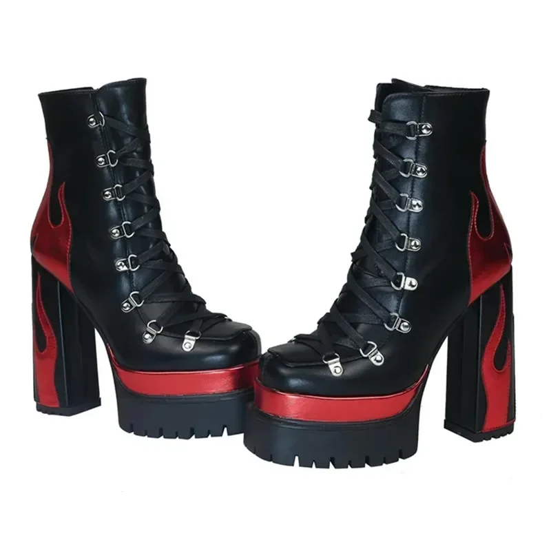 

2024 Women's Autumn/Winter New Fashion Flame Short Boots European And American Fashion Thick High Heel Thick Sole Boots
