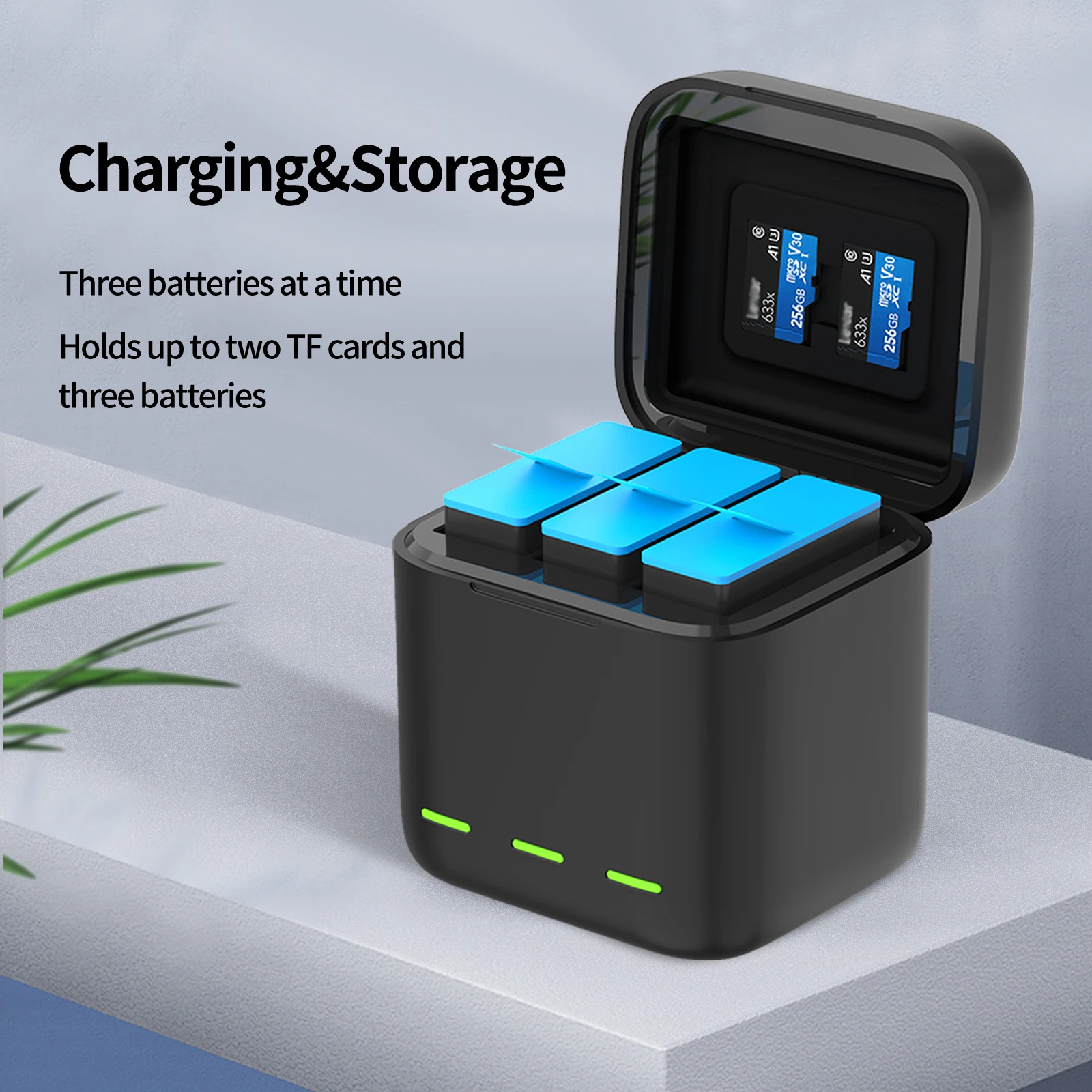 for Go Pro Charger 3-Channel Battery Charger Box Battery and Card Storage Box  for 12/11/10/9 Camera Battery