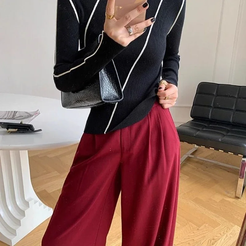 Spring Turtleneck Solid Color Pullover Women's Clothing Sweater Knitted Casual Long Sleeve Screw Thread Comfortable Tops JJ156