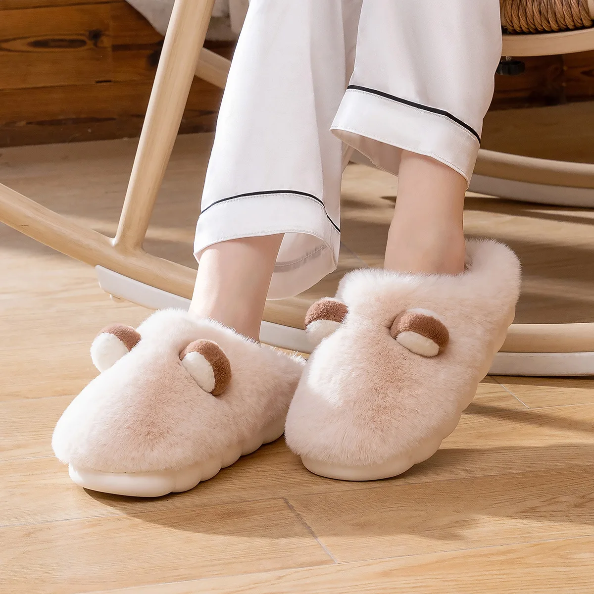 الرجال فروي المنزل النعال النساء الشتاء الدافئة الشرائح الخريف منصة أفخم الشقق الأزواج عدم الانزلاق لينة منزل غرفة نوم الطابق الأحذية #4