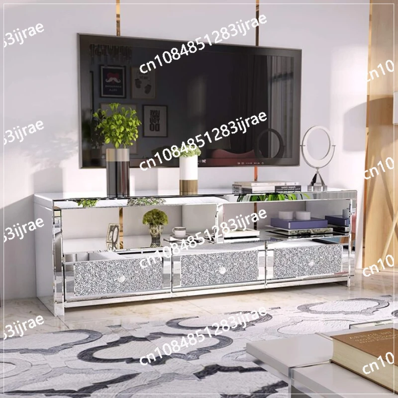 Modern 3 Drawer Mirrored Crystal TV Stand Silver TV Console Table Tv Cabinet for Living Room Hotel Furniture