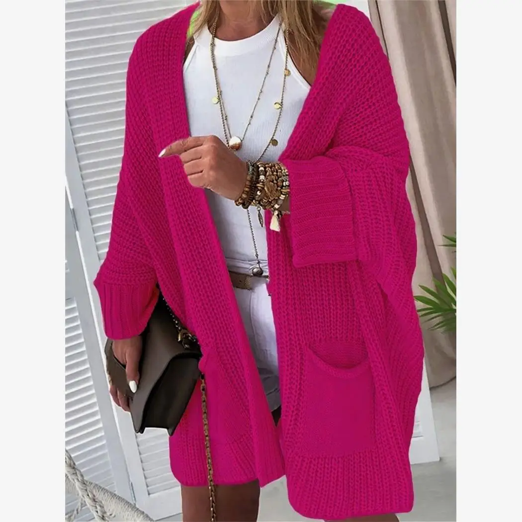 Maglione lavorato a maglia casual da donna Lungo Sve Maglieria di media lunghezza Cardigan aperto allentato Capispalla per i pendolari autunnali