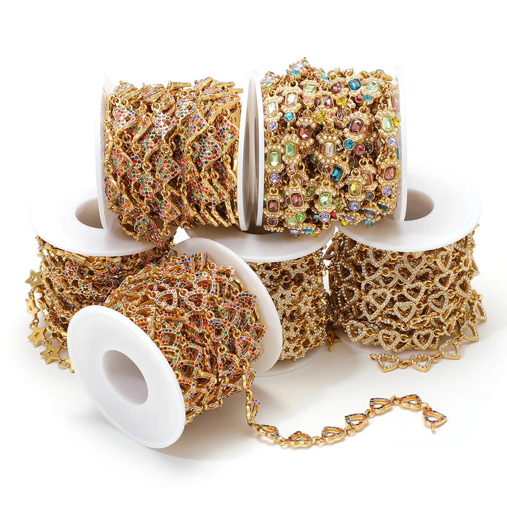 1 Meter Edelstahl Herz-Stern-Strass-Ketten Edelstein-Ketten für DIY Modeschmuck-Herstellung Halsketten Armbänder Zubehör – Detail 3