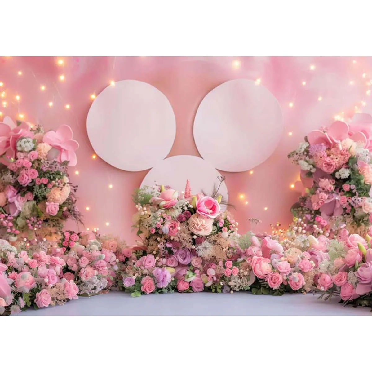 Allenjoy Cartoon Mouse Head Pink Floral Wall Backdrop