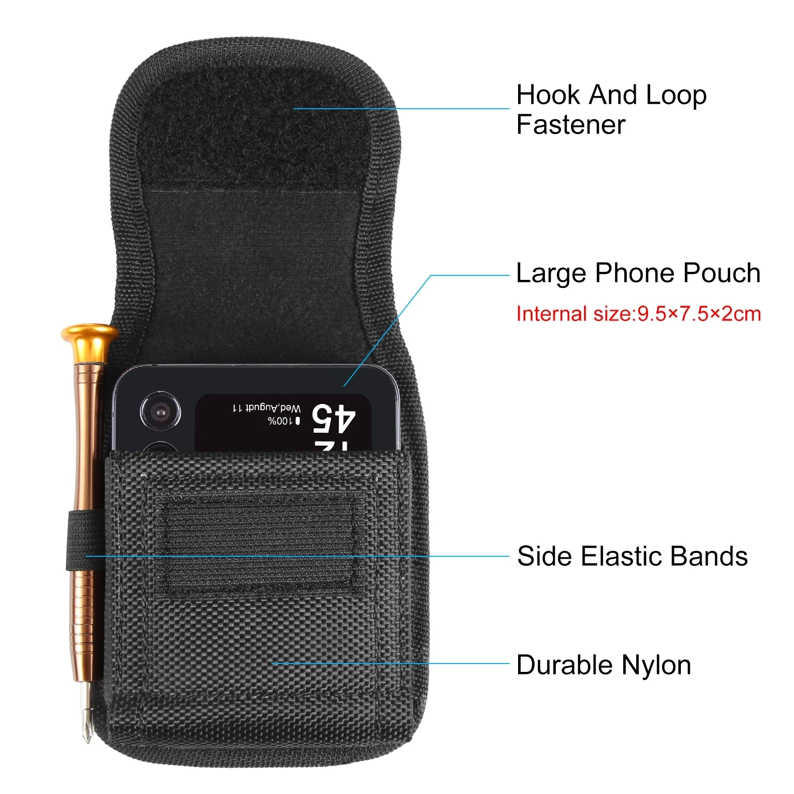 HAWEEL Flip Phone Nylon Cloth Belt Clip Carrying Pouch Bag for Folding Screen Phone Case Bag, Internal Size: 95 x 75 x 20mm