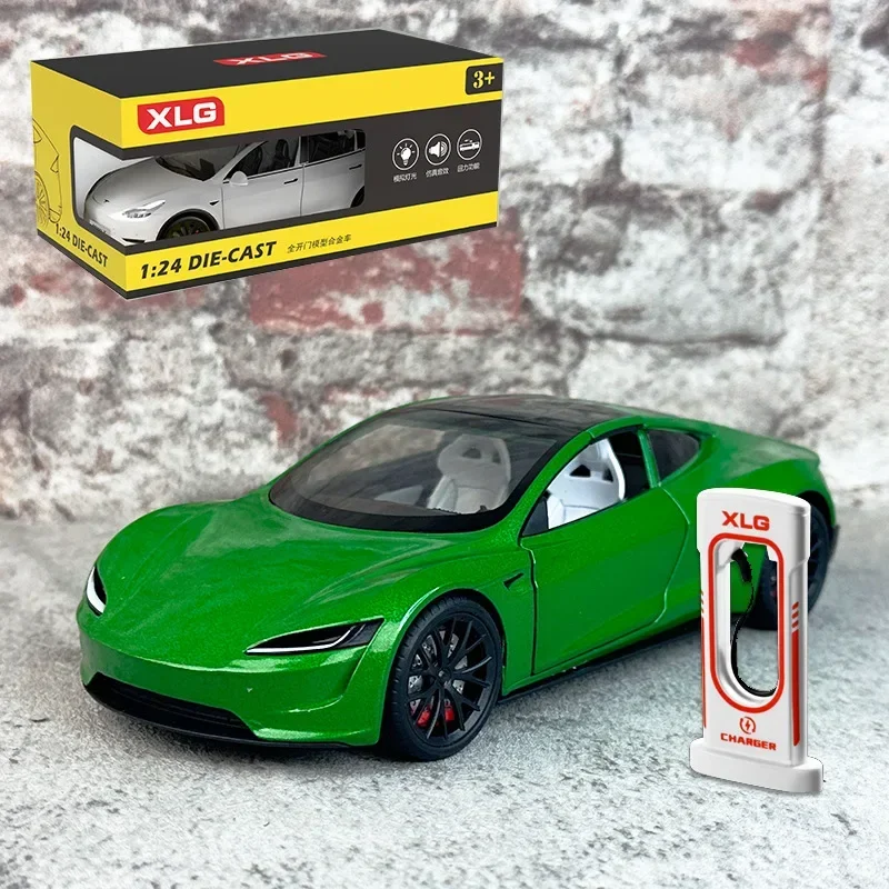 Tesla ROADSTER-modelo de coche de aleación de simulación, juguete de tirar hacia atrás con sonido y luz, colección de coches para niños, regalo de decoración, 1:24, C275